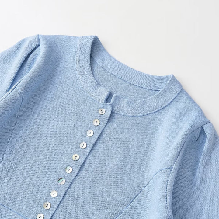 Damen elegantes Cardigan mit feinem Rippenmuster und dekorativen Knöpfen Drune