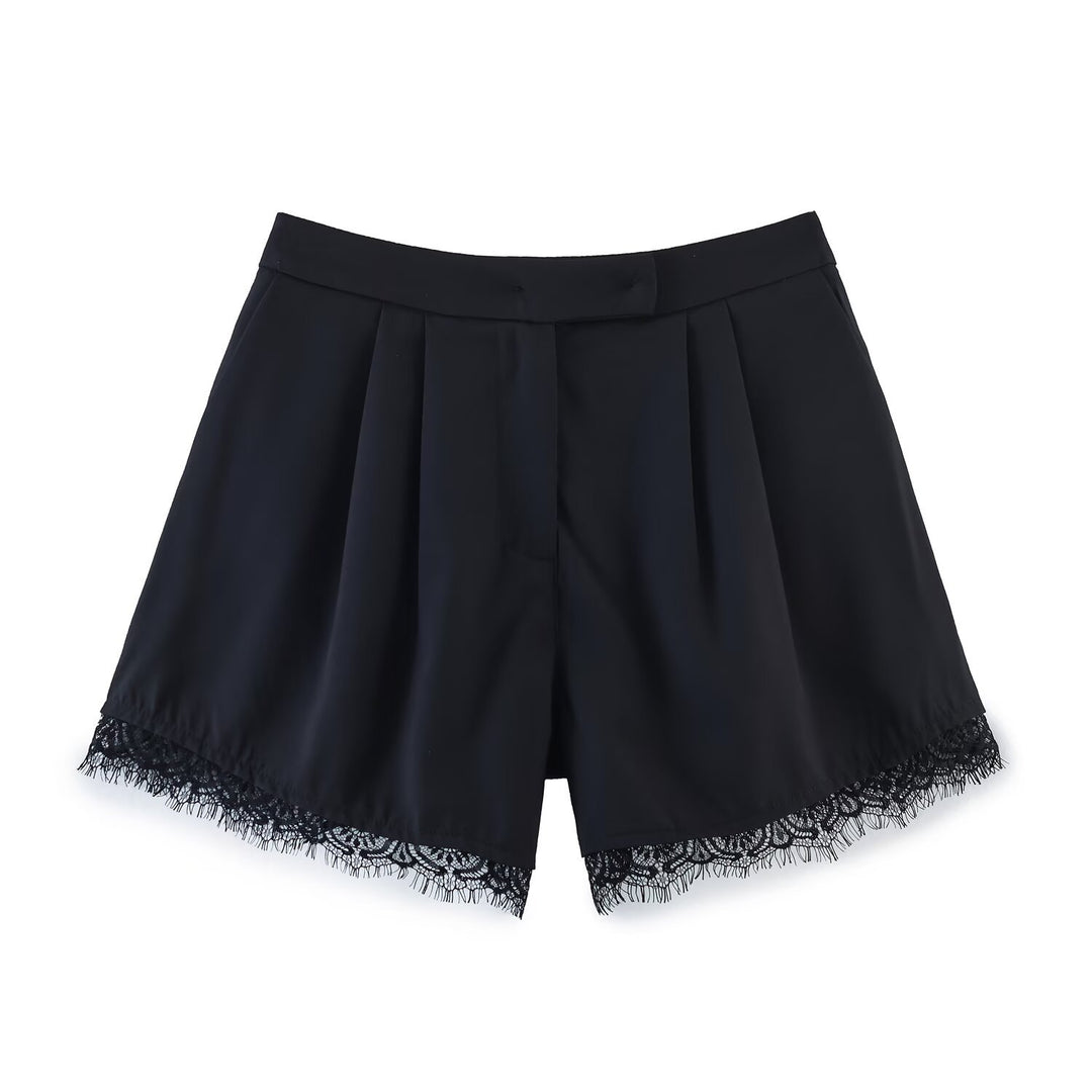 Damen Cropped-Blazer mit Spitzenbordüre, taillierter Ein-Knopf-Silhouette Drune