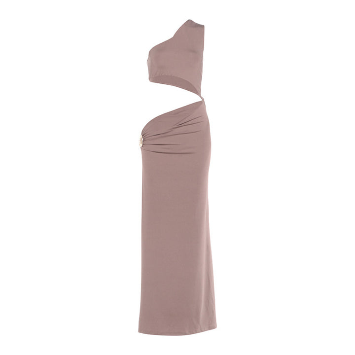 Damen Elegantes asymmetrisches Maxikleid mit Drapierung und dekorativem Detail Drune