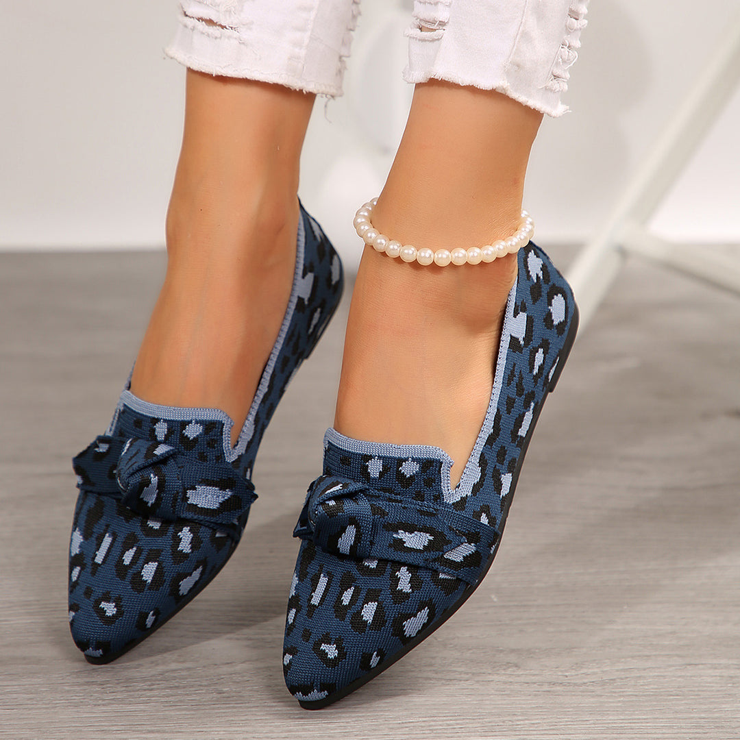 Damen  spitze Slipper aus gestricktem Animal-Print mit dekorativer Schleife und gepolstertem Komfortfußbett Drune