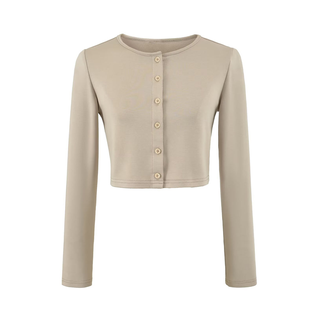Damen dreiteiliges Lounge-Set mit kurzem Knopfcardigan, Spitzentop und Wickel-Schlaghose Drune