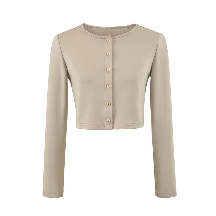 Damen dreiteiliges Lounge-Set mit kurzem Knopfcardigan, Spitzentop und Wickel-Schlaghose Drune