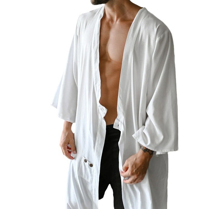 Herren langer Kimono-Hausmantel aus leichter Viskose mit weiten 3/4-Ärmeln Drune