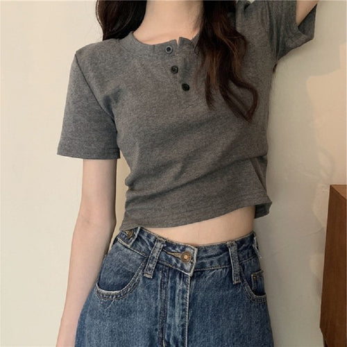 Damen Kurzarm Henley-Shirt Drune