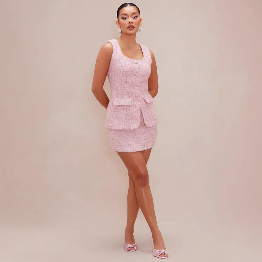 Damen Tweed Mini-Kleid mit zeitlosen Knopfdetails und eleganter Silhouette Drune