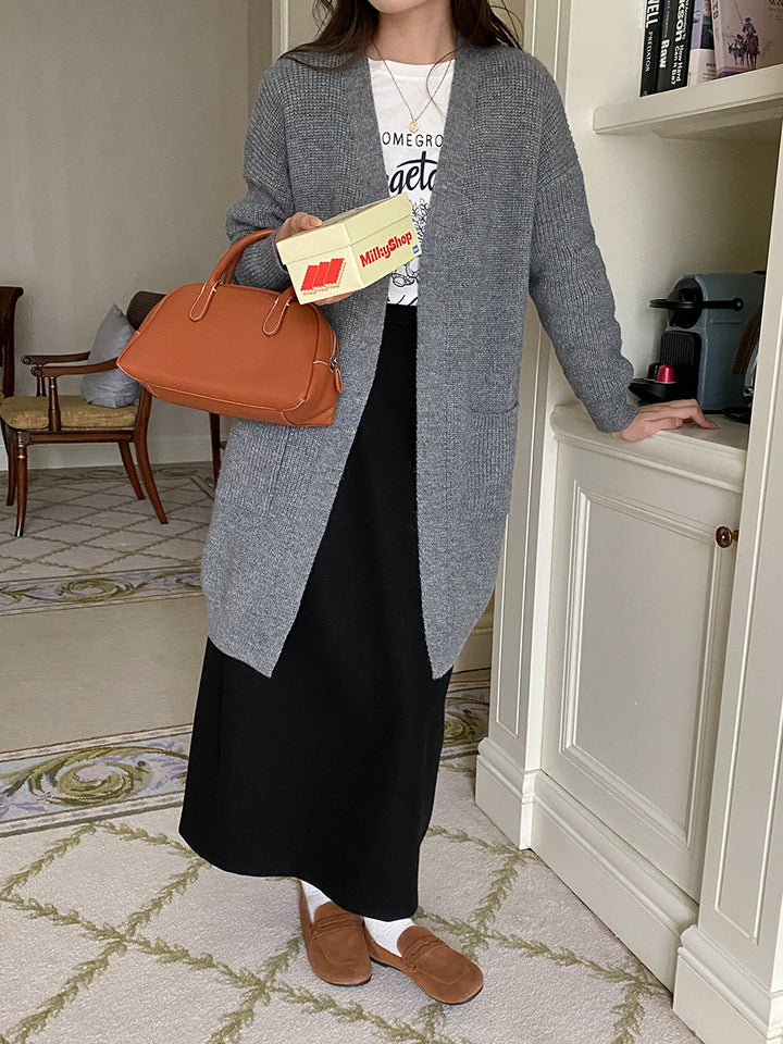 Damen gemütlicher, leichter Strickcardigan mit zwei Taschen Drune