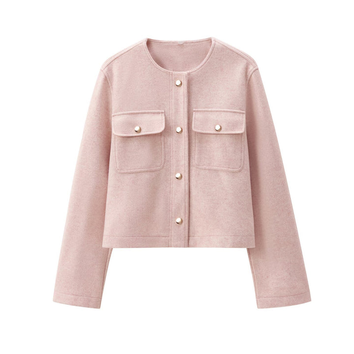 Damen Cropped Wollmix‑Jacke im Boxy‑Schnitt mit Rundhalsausschnitt und Zierdruckknöpfen Drune