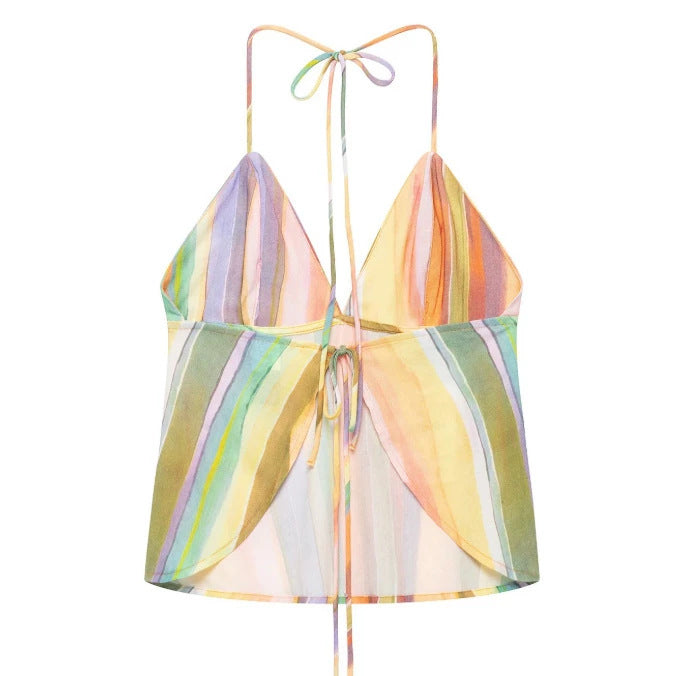 Damen Hochgeschnittene Palazzo‑Hose mit mehrfarbigem Aquarell‑Streifenmuster Drune