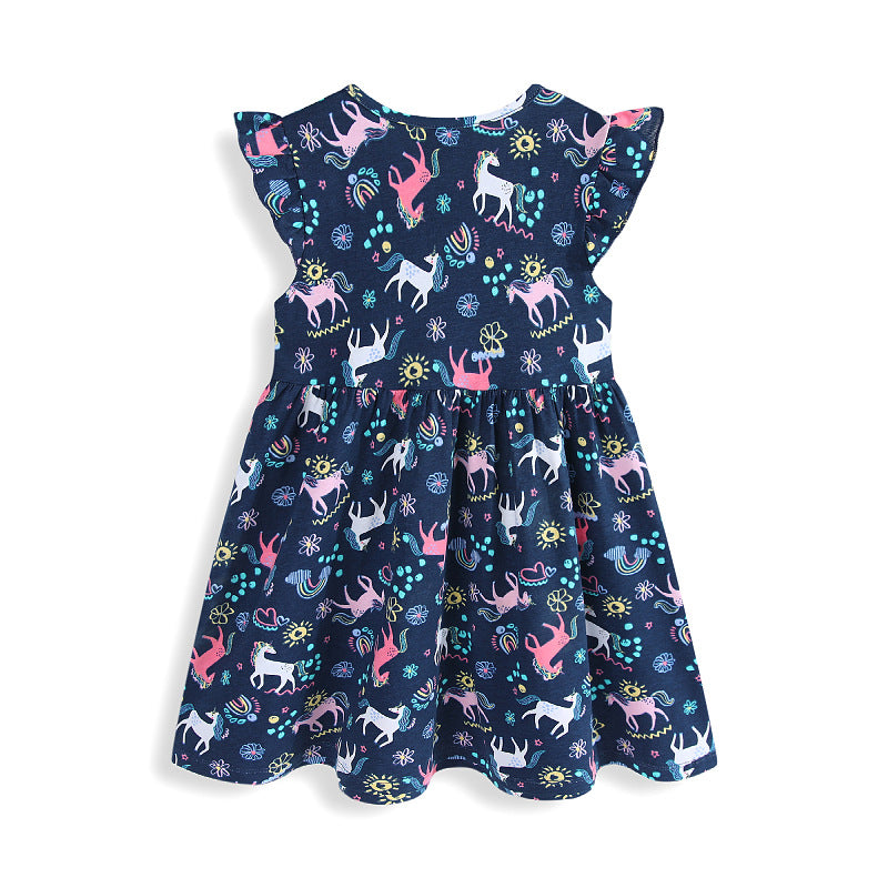 Mädchen Freizeitkleid mit süßen Einhorn- und Blumenmotiven Drune