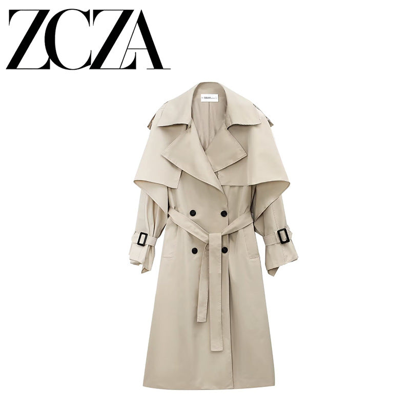 Damen Oversized Trenchcoat mit detailreichen Drapierungen und modischem Schnitt Drune