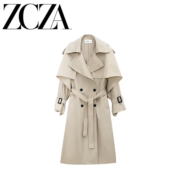 Damen Oversized Trenchcoat mit detailreichen Drapierungen und modischem Schnitt Drune