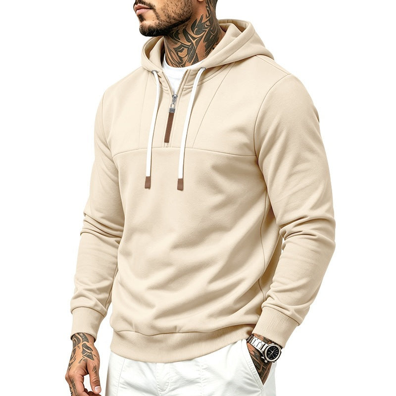 Herren Moderner Halbzip-Hoodie aus French Terry mit Zierriegel und Kordelzug Drune