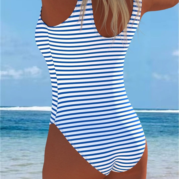 Damen Einteiler Badeanzug mit maritimem Streifen-Design und Anker-Muster Drune