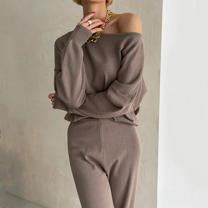 Damen lässiges Strickanzug-Set mit weitem Schnitt und modischen Details Drune