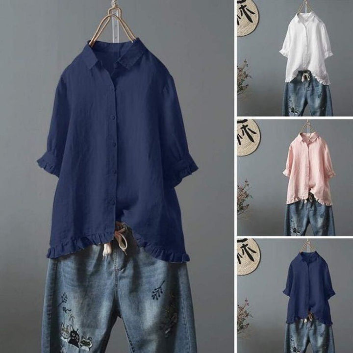 Damen Hemdbluse mit Rüschendetails und lockerer Passform Drune