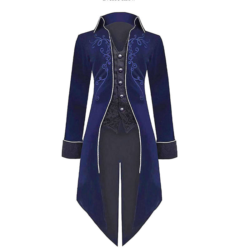 Damen nan viktorianischer Frackmantel mit tailliertem Schnitt, Zierstickerei und asymmetrischer Schleppe Drune