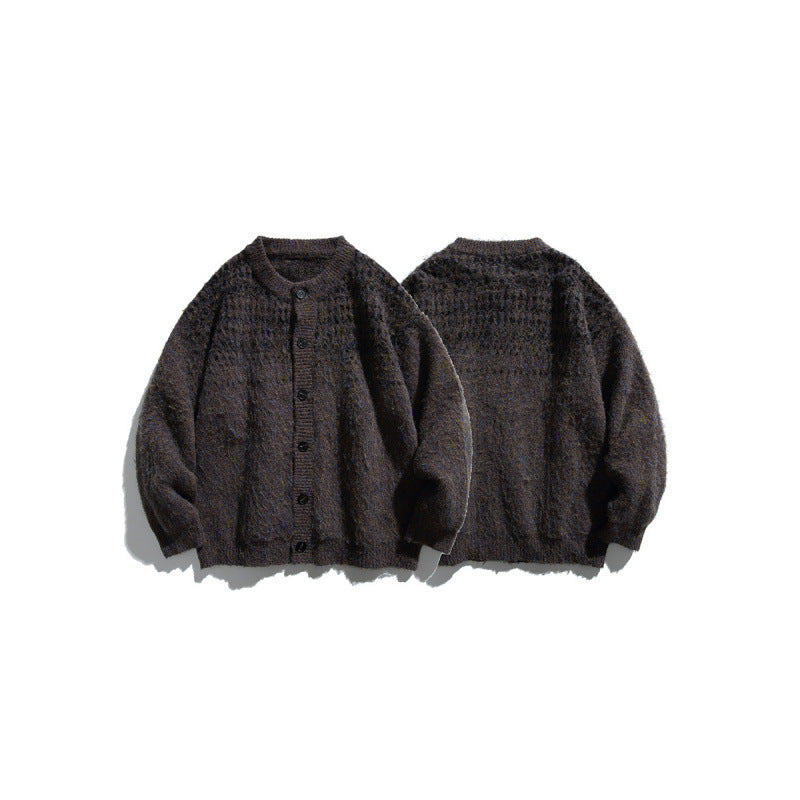 Damen Grobgestrickte Oversize-Strickjacke in Mohair‑Optik mit Rundhalsausschnitt und Knopfleiste Drune