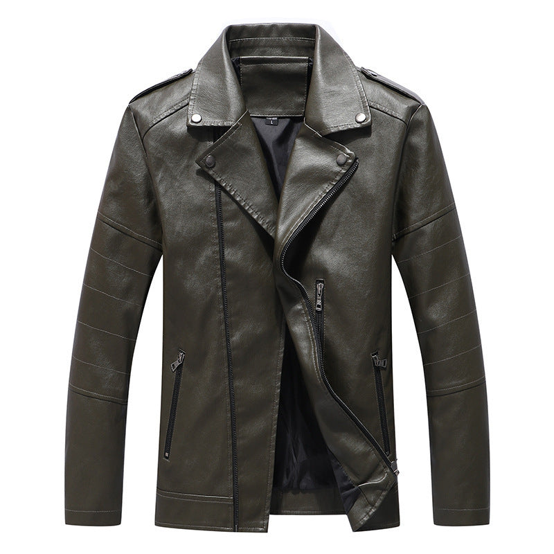 Herren Slim Fit Kunstleder-Motoblouson im Biker-Look mit gesteppten Armpaneelen und Reverskragen Drune