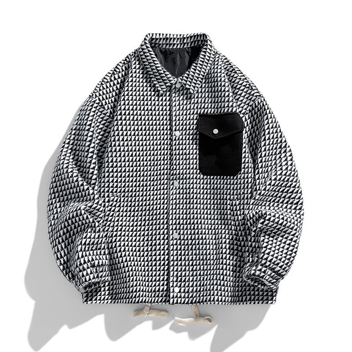 Herren Gepolsterte Coach‑Jacke mit geometrischem Muster und Kontrastbrusttasche Drune