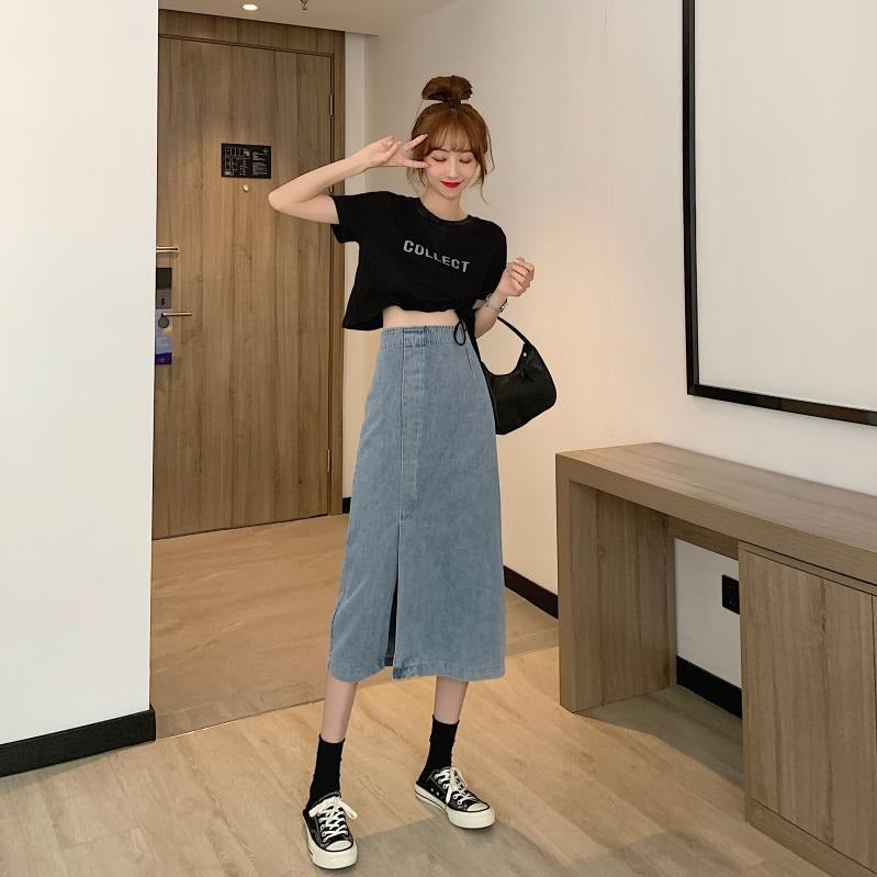 Damen Jeans-Midi-Rock mit seitlichem Schlitz Drune