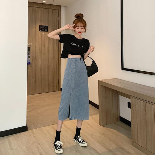 Damen Jeans-Midi-Rock mit seitlichem Schlitz Drune