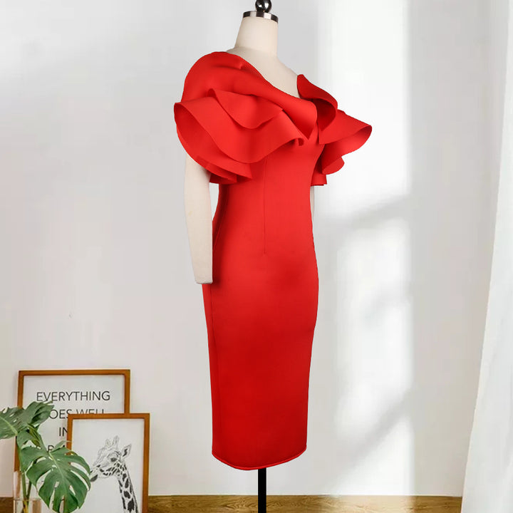 Damen Figurbetontes Rüschendes Cocktailkleid Drune
