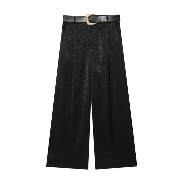 Damen High‑Waist Palazzo‑Hose mit Leoparden‑Print, weitem Bein und Ziergürtel Drune