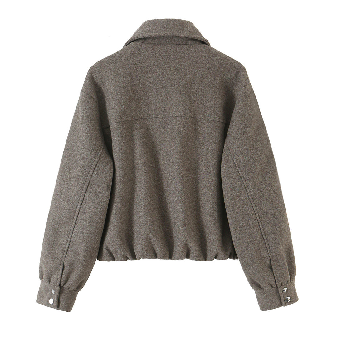 Damen Kurzjacke aus Wollmischung mit Reißverschluss und Ballonärmeln Drune