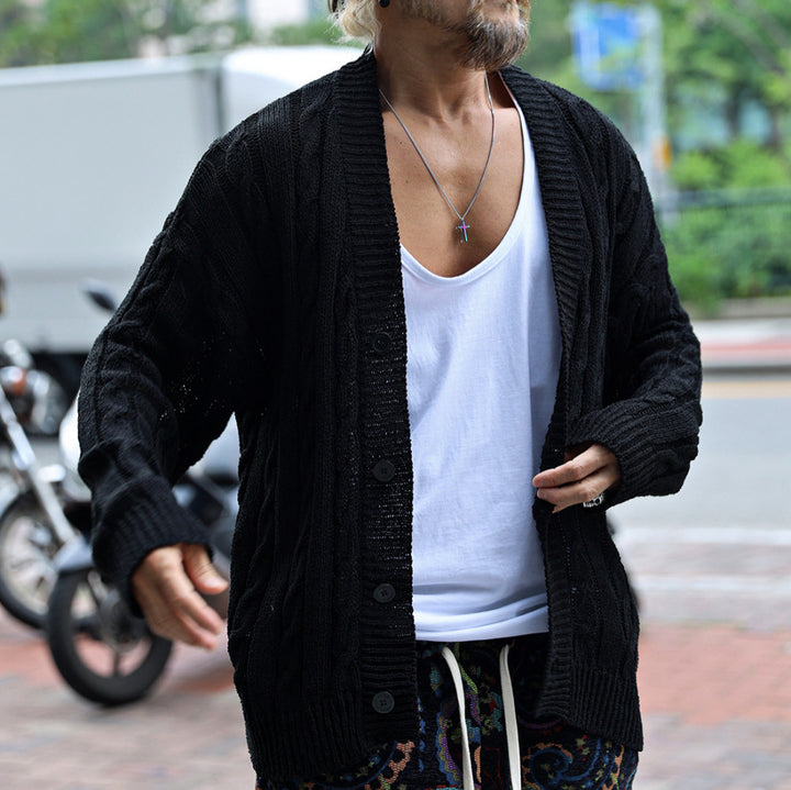 Herren Grobstrick-Cardigan mit Zopfmuster und Knopfleiste Drune