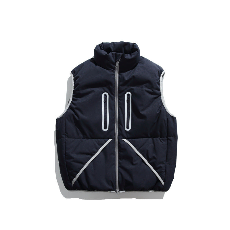 Unisex Wattierte Stehkragen‑Weste mit wind- und wasserabweisender Oberfläche, Kontrastpaspel und Mehrfachtaschen Drune