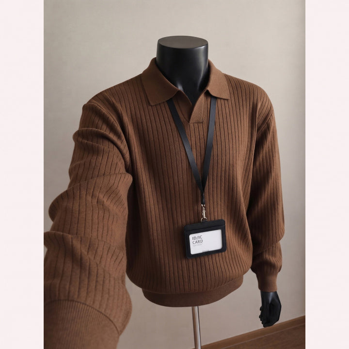 Herren Modischer Strickpullover mit V-Ausschnitt Drune