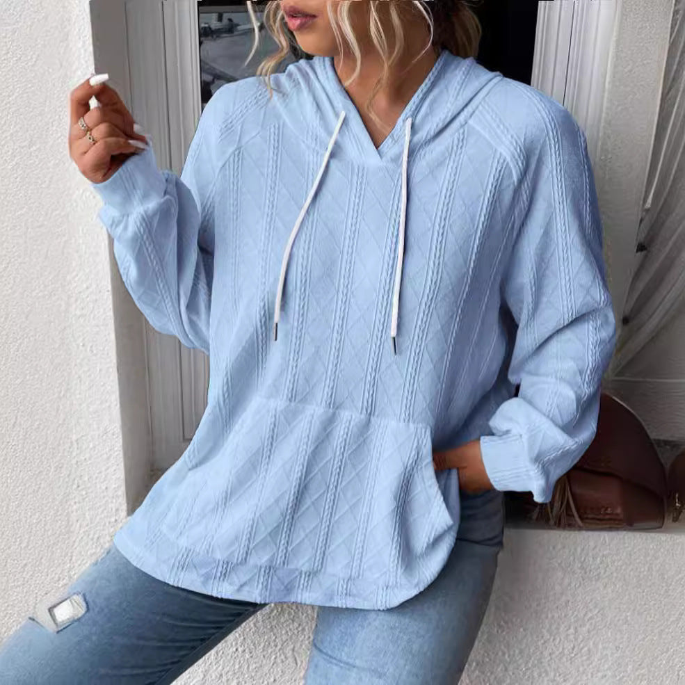 Damen Großer Strick Hoodie mit V-Ausschnitt und stylischer Kapuze Drune