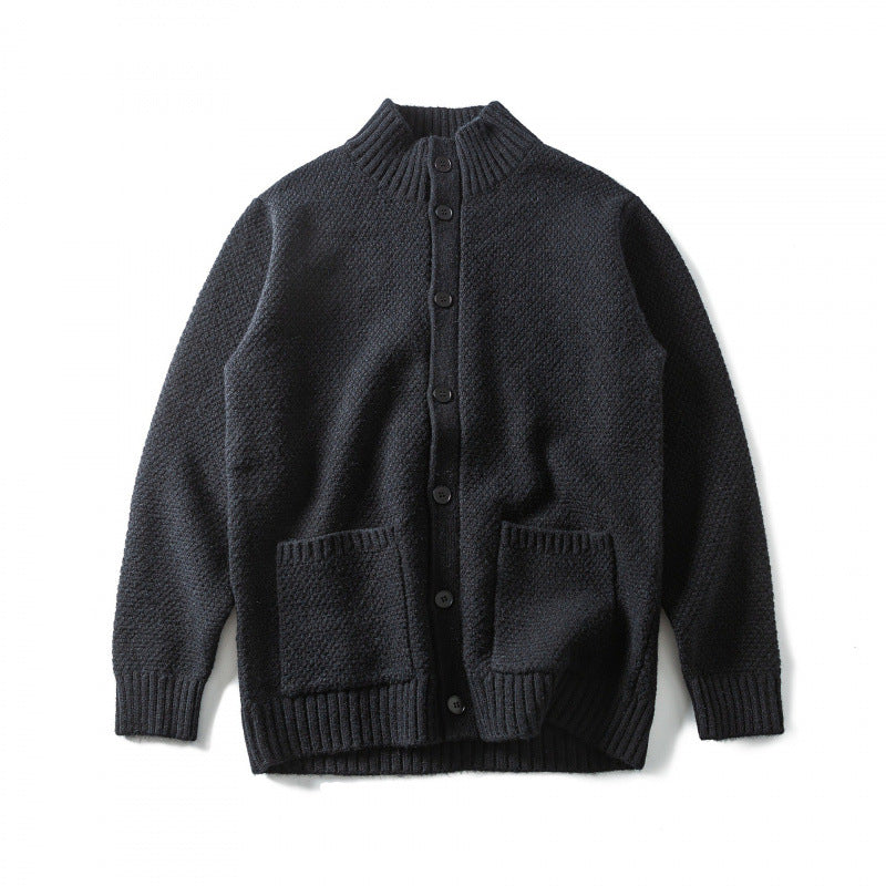 Unisex Strukturierter Button-Cardigan mit Stehkragen und aufgesetzten Taschen Drune