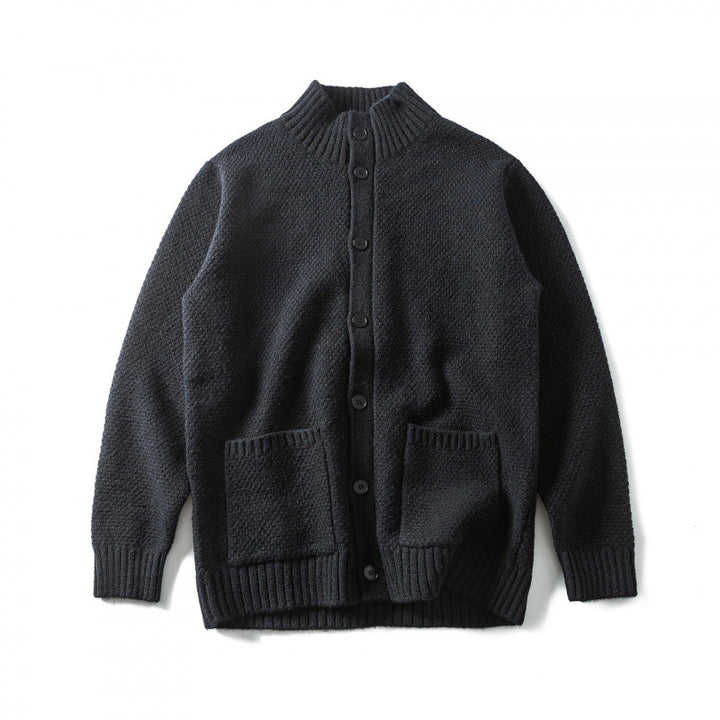 Unisex Strukturierter Button-Cardigan mit Stehkragen und aufgesetzten Taschen Drune