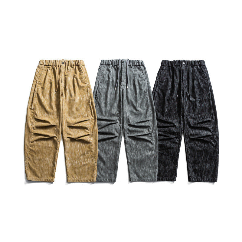 Herren weite Cordhose im Workwear‑Look mit elastischem Bund, Kordelzug und Kniefalten Drune