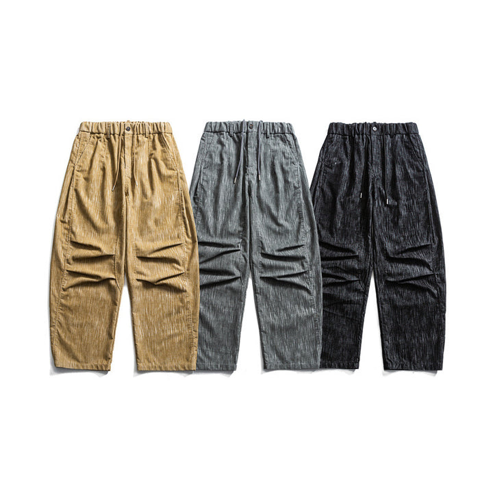 Herren weite Cordhose im Workwear‑Look mit elastischem Bund, Kordelzug und Kniefalten Drune