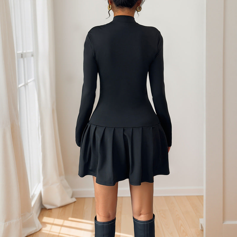 Damen Elegantes Kleid mit voluminösem Rock und kunstvollen Knöpfen Drune