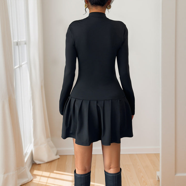 Damen Elegantes Kleid mit voluminösem Rock und kunstvollen Knöpfen Drune