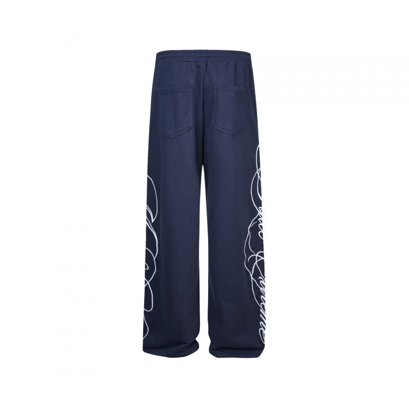Damen Weite Jersey-Hose mit Kordelzug, seitlichem Line-Art Print und Relaxed-Fit Drune
