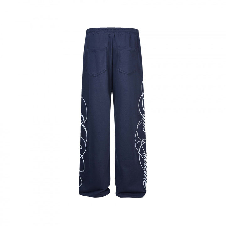 Damen Weite Jersey-Hose mit Kordelzug, seitlichem Line-Art Print und Relaxed-Fit Drune