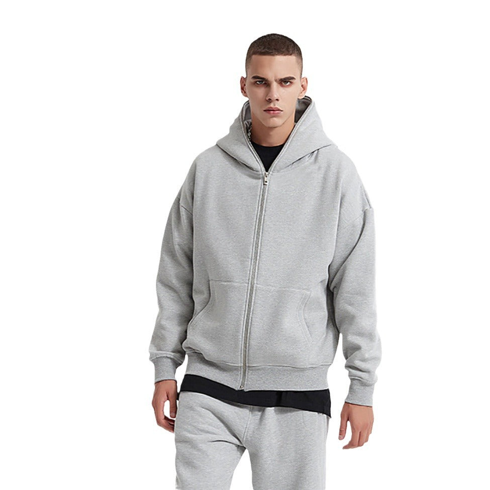 Unisex nan Kapuzenjacke mit durchgehendem Reißverschluss, doppellagiger Kapuze und Kängurutaschen Drune
