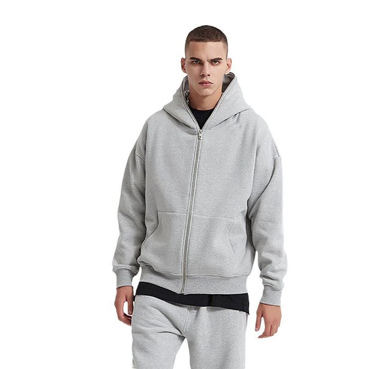 Unisex nan Kapuzenjacke mit durchgehendem Reißverschluss, doppellagiger Kapuze und Kängurutaschen Drune