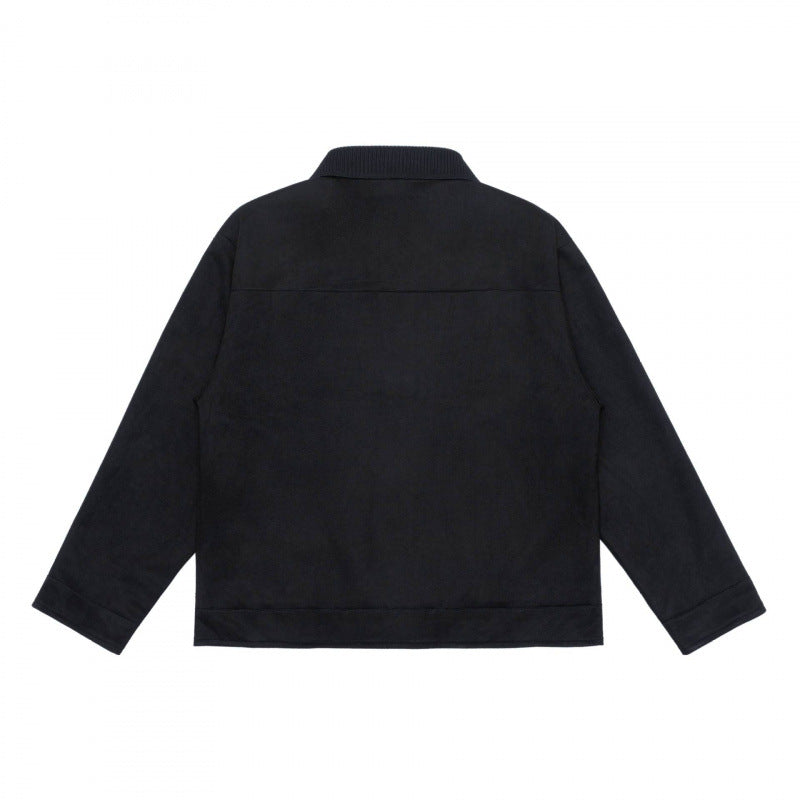 Unisex Boxy-Übergangsjacke mit Veloursstruktur, Hemdkragen und diagonalen Eingrifftaschen Drune