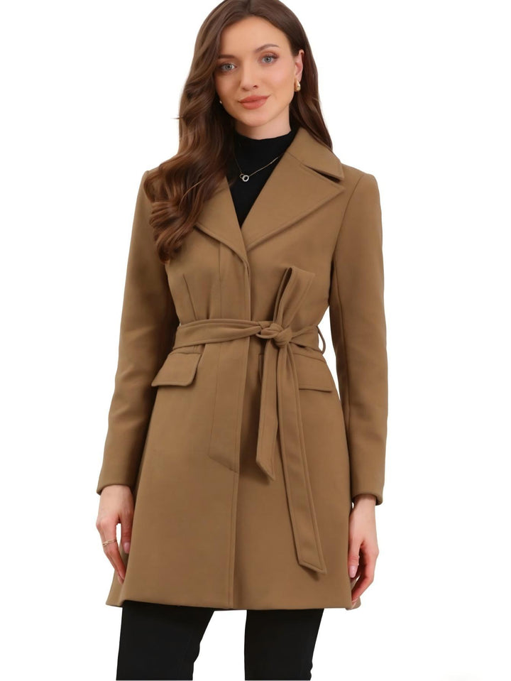 Damen Eleganter Trenchcoat mit Taillengürtel und praktischen Taschen Drune