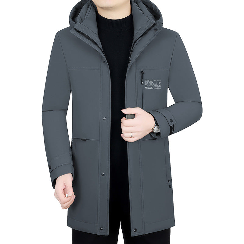 Herren Moderner wasserabweisender Longparka mit Kapuze und leichter Thermoisolierung Drune