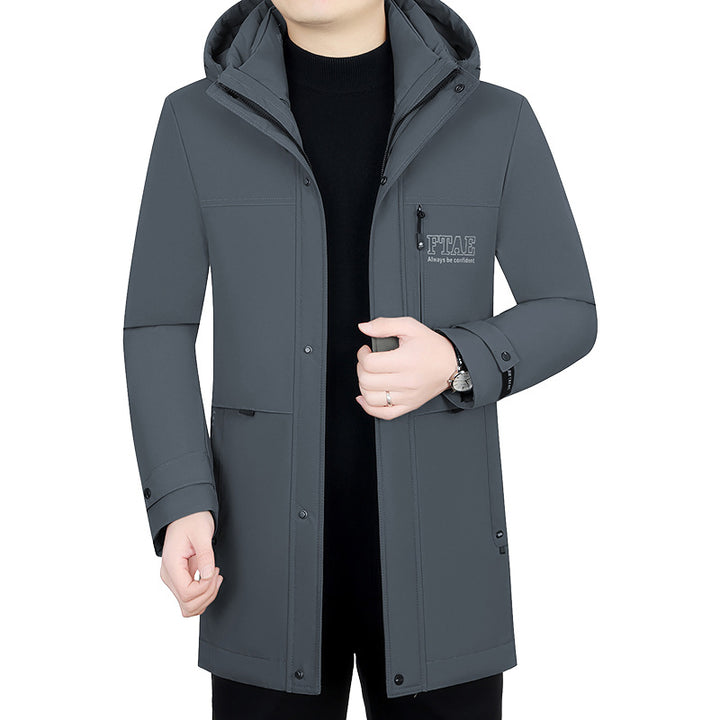 Herren Moderner wasserabweisender Longparka mit Kapuze und leichter Thermoisolierung Drune