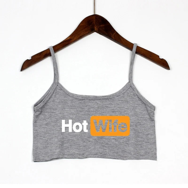 Damen Crop-Top mit modernen Schriftzügen und verstellbaren Trägern Drune