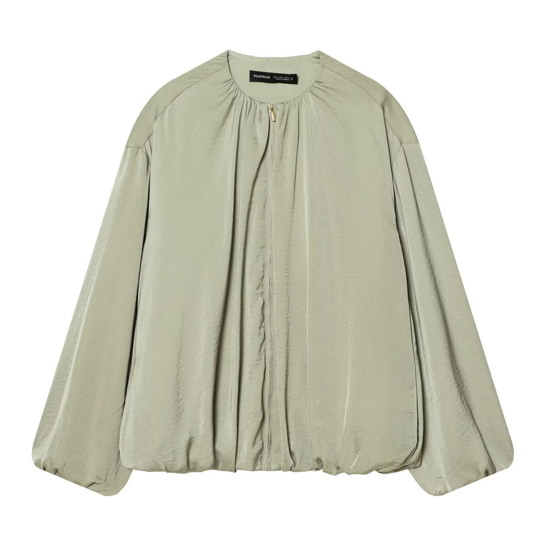 Damen Leichte Cropped-Blousonjacke mit Rundhals, Ballonärmeln und Tunnelzugsaum Drune