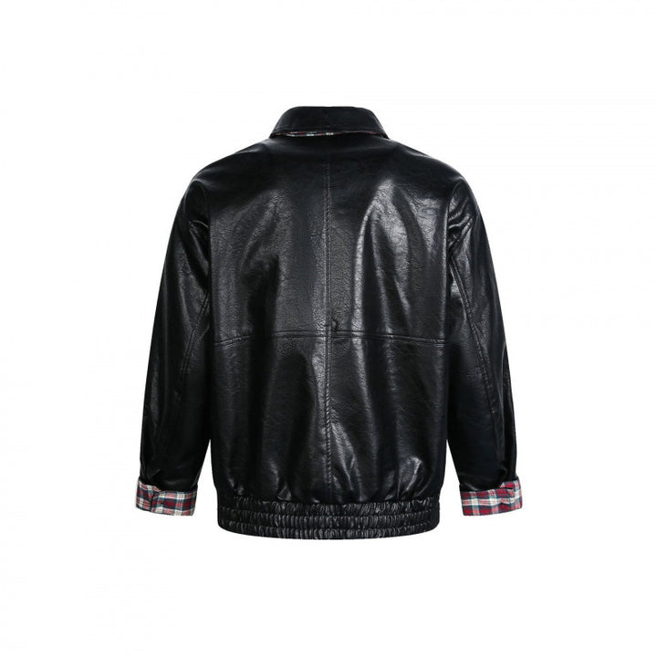 Herren Lederimitat-Blouson mit Karofutter, Reißverschluss und elastischem Saum Drune