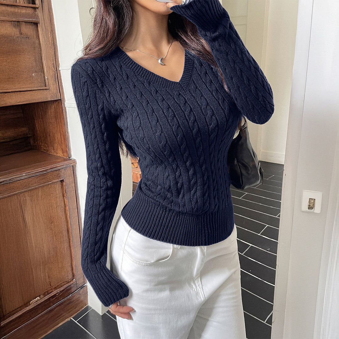 Damen Strickpullover mit V-Ausschnitt und Struktur Drune